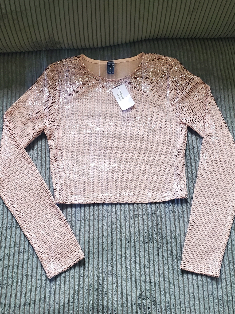 Windsor Rose Gold Sequin embellishments Long-Sleeve Cropped Top